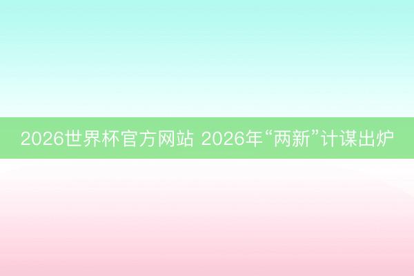 2026世界杯官方网站 2026年“两新”计谋出炉