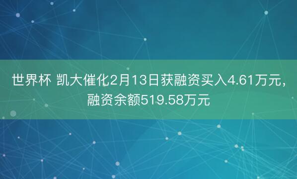 世界杯 凯大催化2月13日获融资买入4.61万元，融资余额519.58万元
