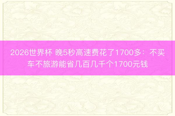 2026世界杯 晚5秒高速费花了1700多:不买车不旅游能省几百几千个1700元钱