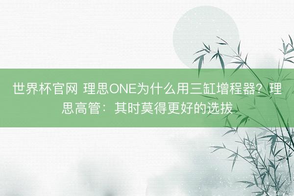世界杯官网 理思ONE为什么用三缸增程器？理思高管：其时莫得更好的选拔