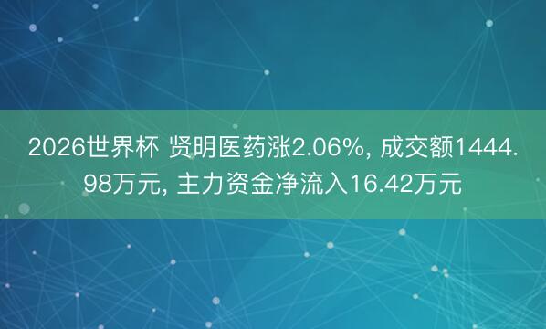 2026世界杯 贤明医药涨2.06%， 成交额1444.98万元， 主力资金净流入16.42万元